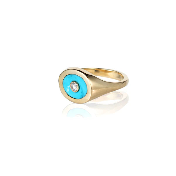 Turquoise, Gold & Diamond Signet Ring