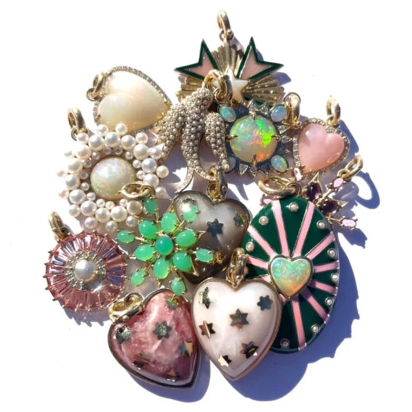 14K Gold Pink Tourmaline Diamond & Pearl Emily Charm