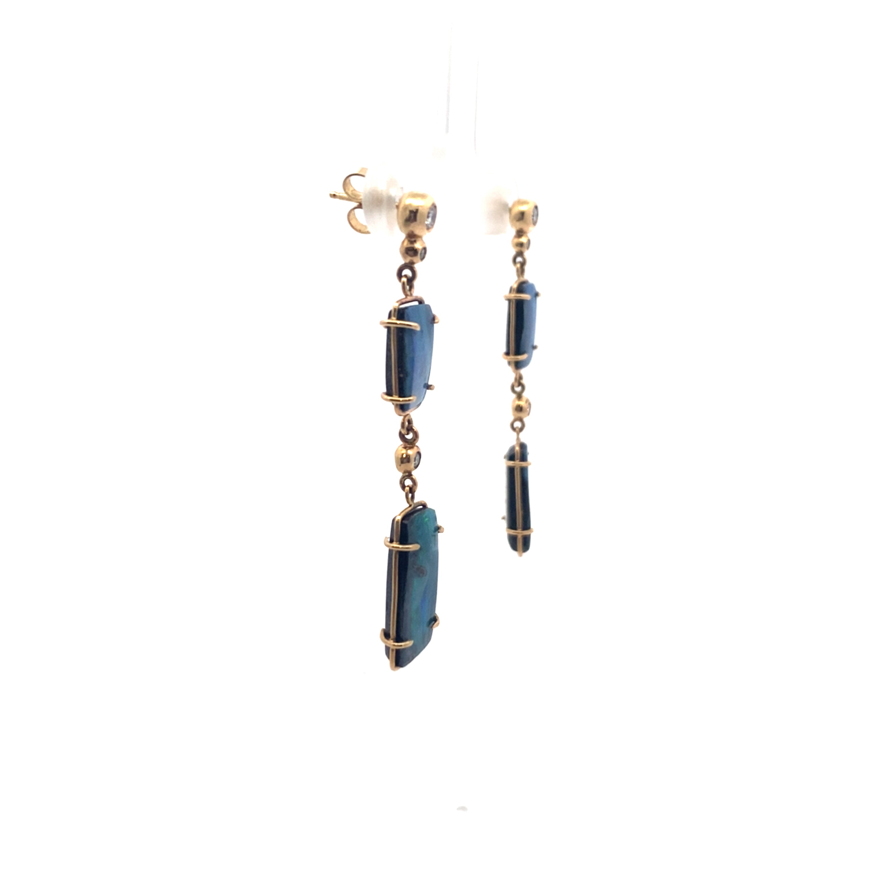 mismatched boulder opal and diamond earrings