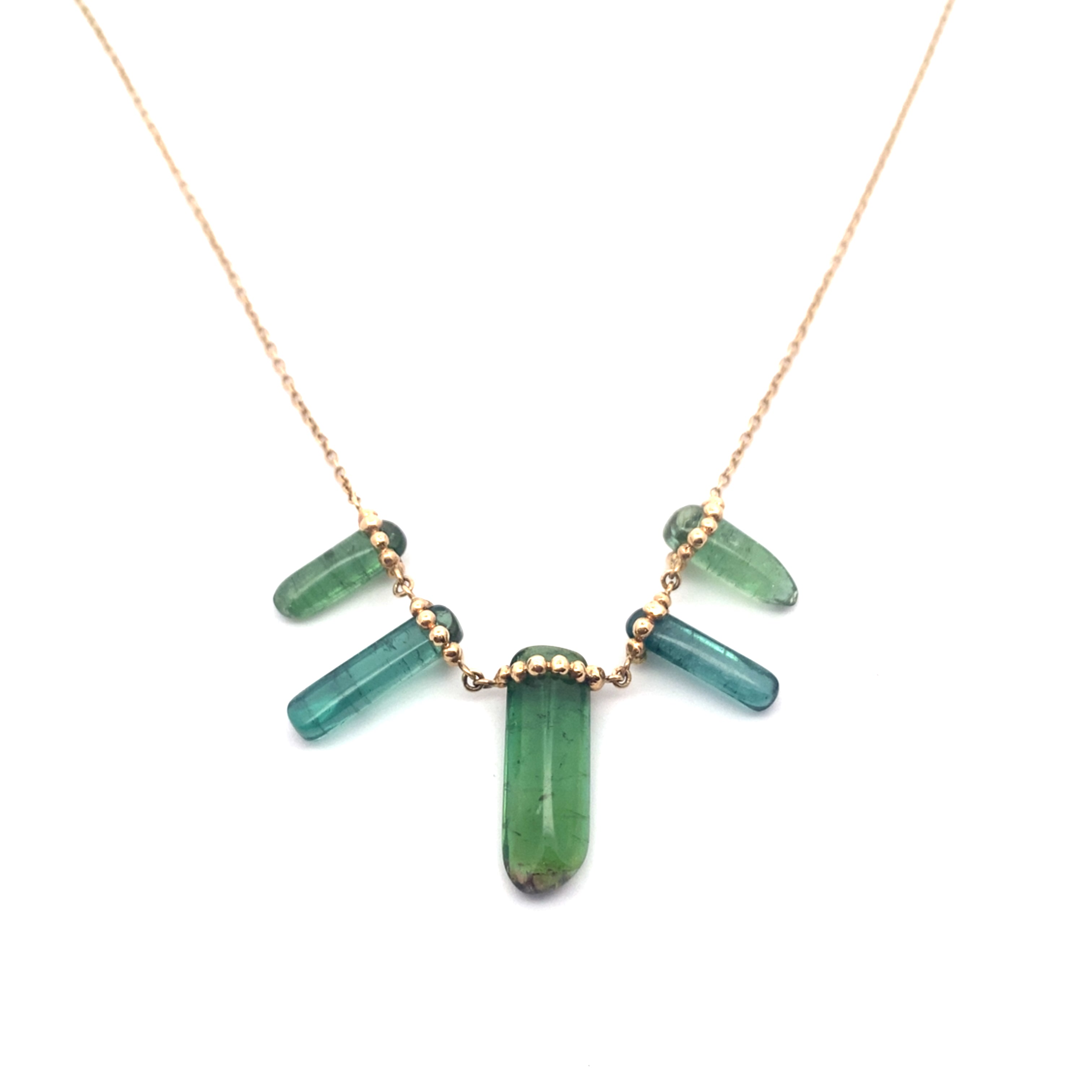 One of a kind green tourmaline stick necklace