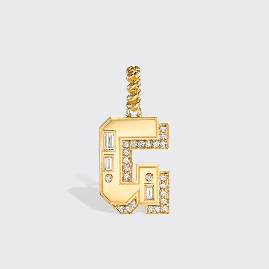 JUMBO YELLOW GOLD DIAMOND LETTER AND NUMBER PENDANT
