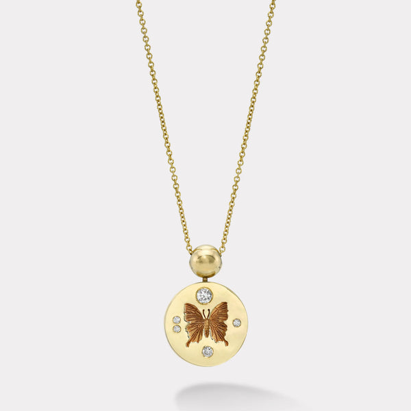 Butterfly Fantasy Signet Pendant Necklace with Diamonds