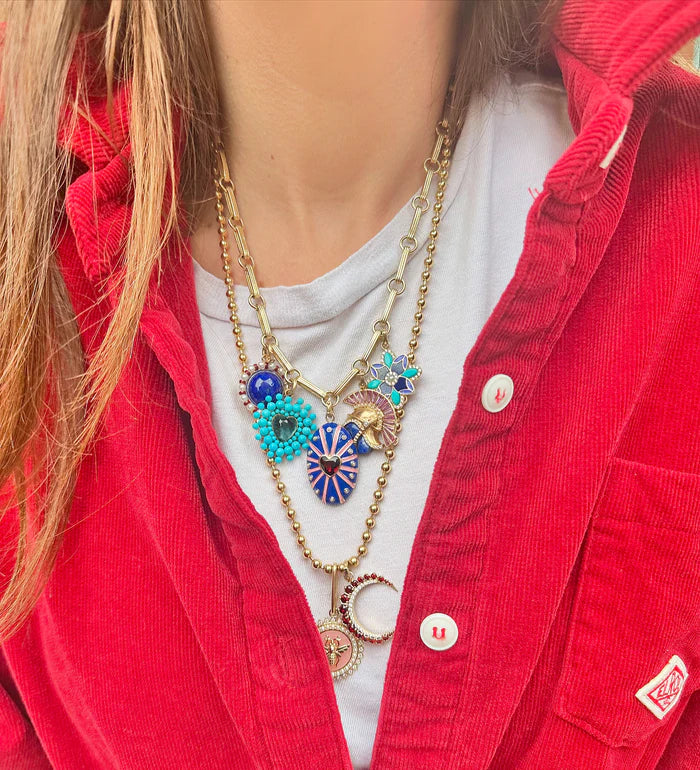 14K Gold Diamond & Garnet Crescent Moon Estelle Charm