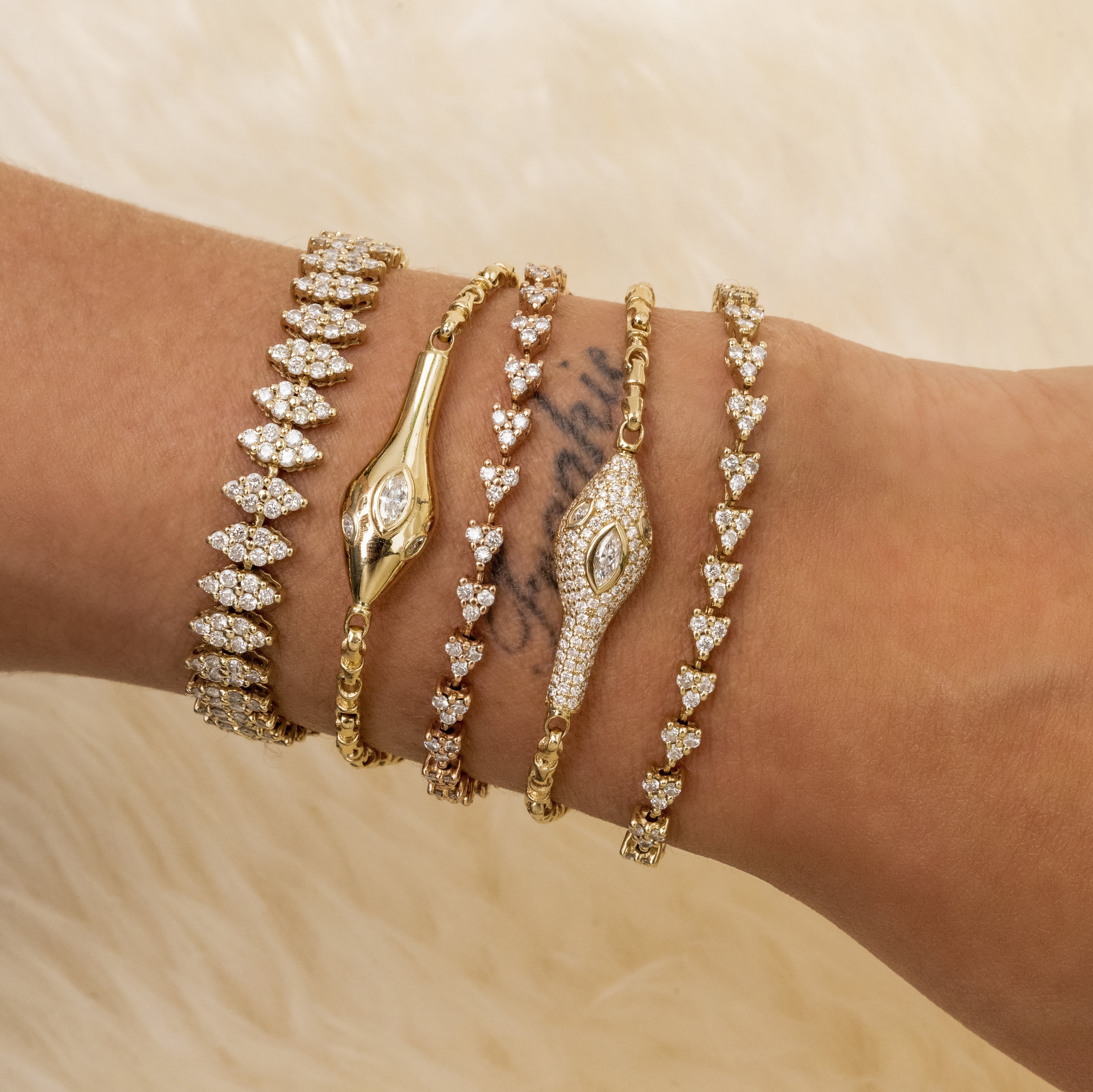 Pave marquise diamond snake head rolo chain bracelet