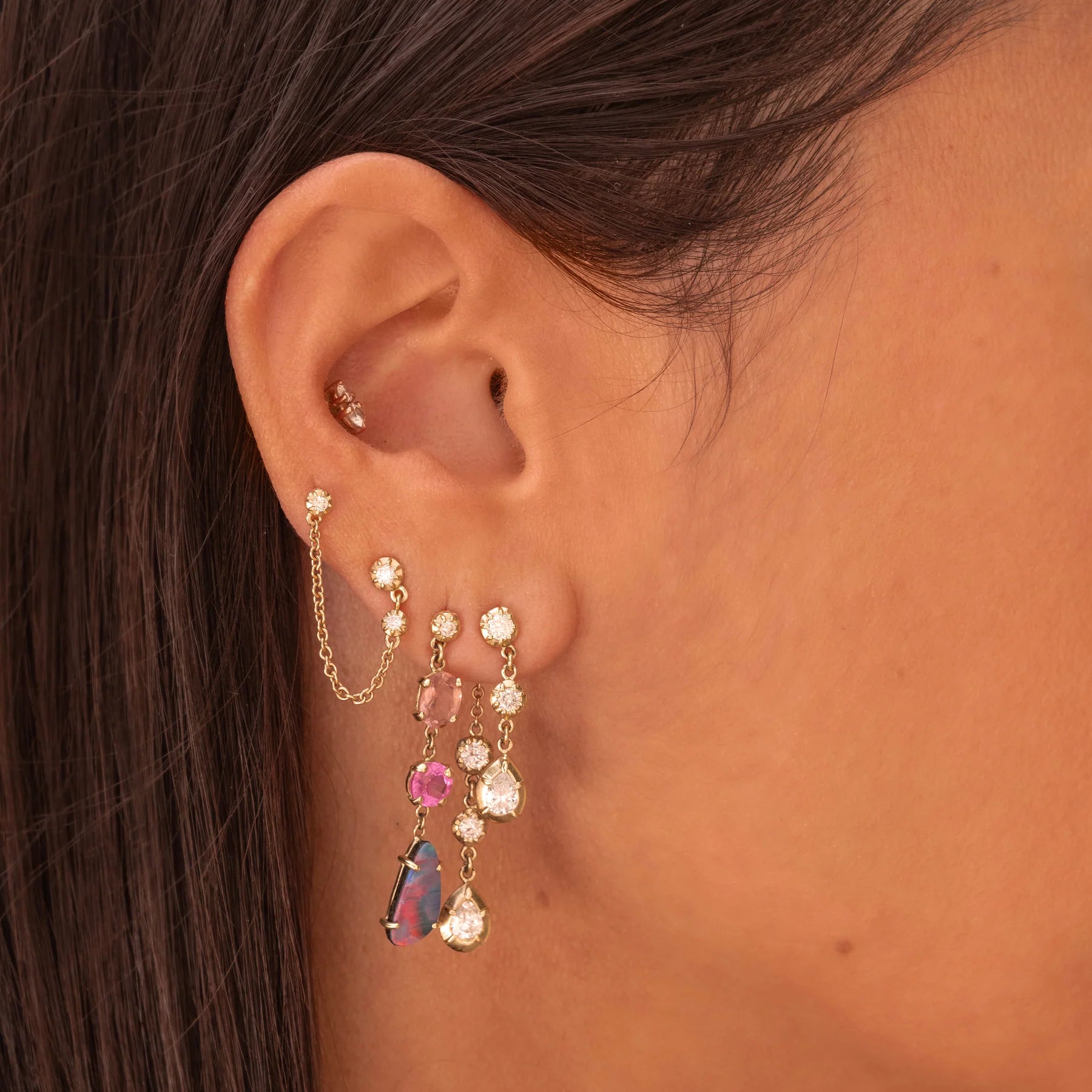 Sophia 2 round + teardrop diamond drop stud
