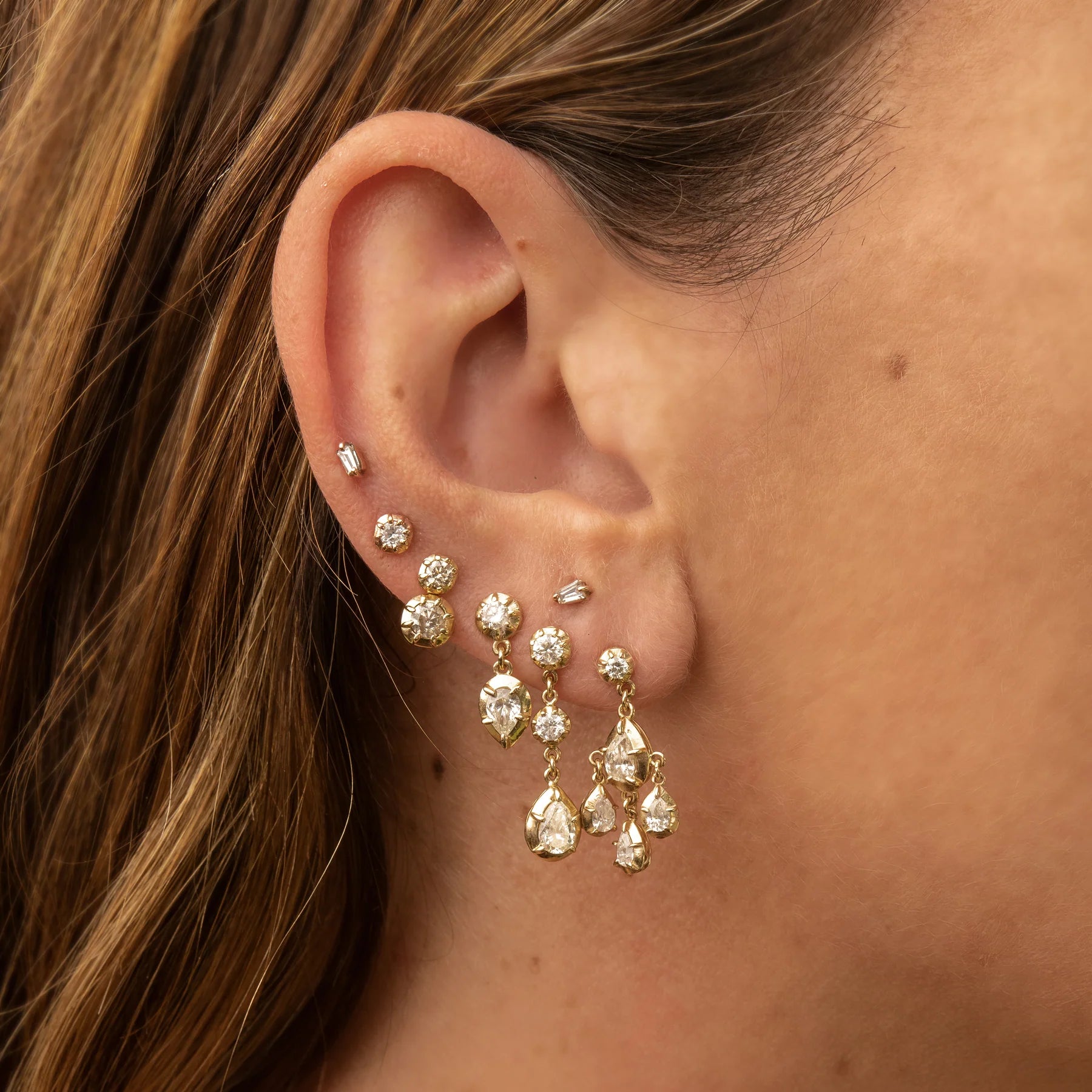 Sophia 2 round + teardrop diamond drop stud
