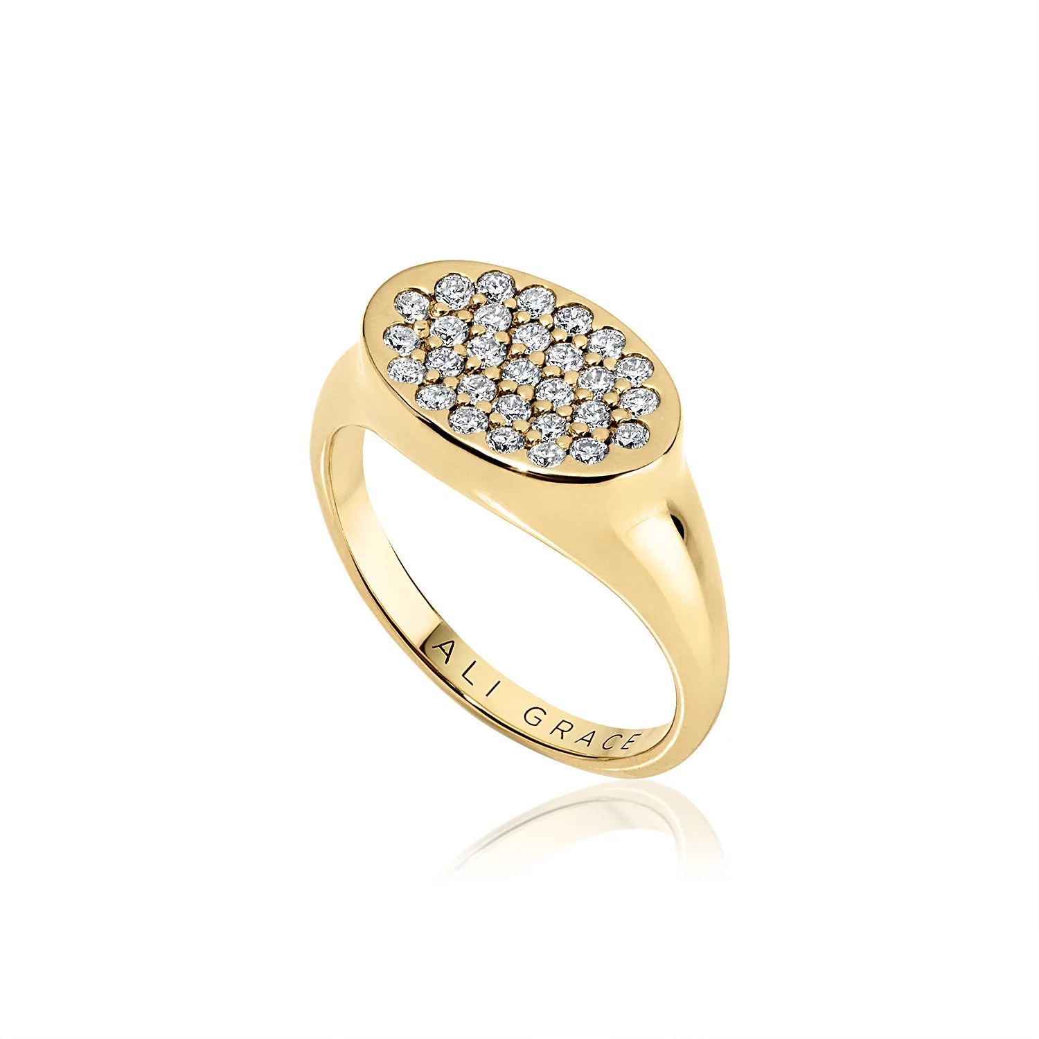 Petite Gold Signet Ring with Pavé Diamonds