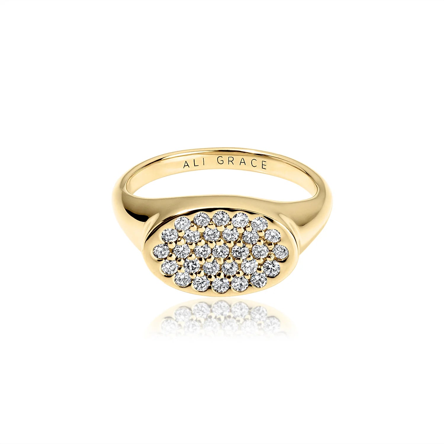Petite Gold Signet Ring with Pavé Diamonds
