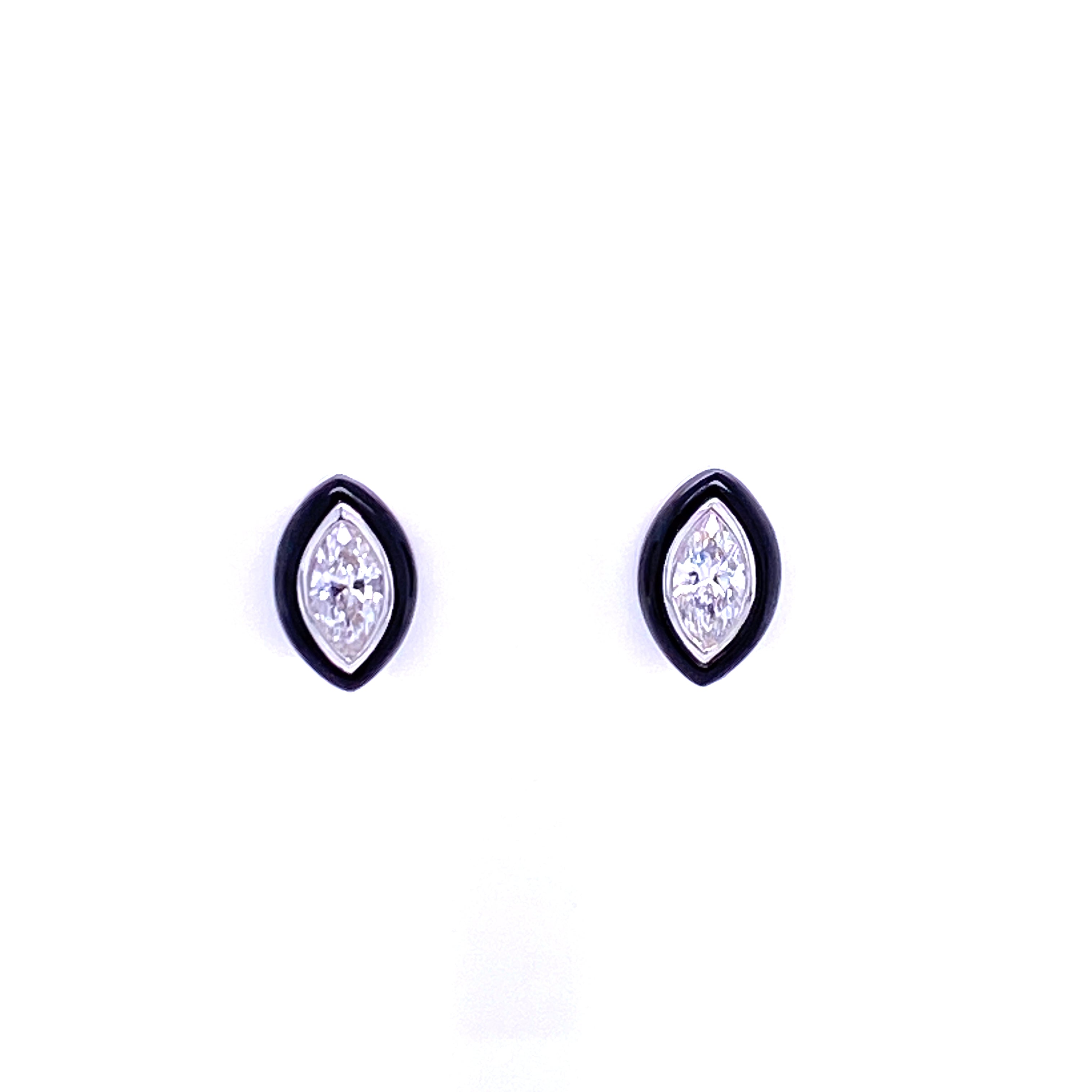 BLACK VELVET DIAMOND MARQUISE AND BLACK AGATE STUDS