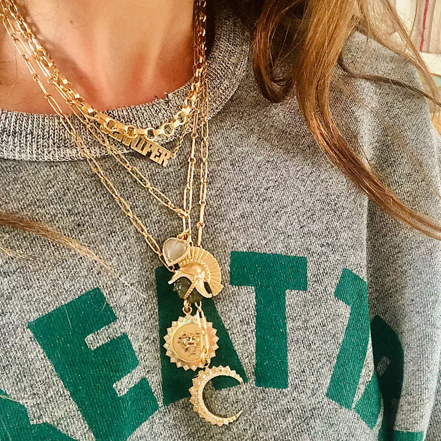 14K Gold Diamond & Rainbow Moonstone Crescent Moon Estelle Charm