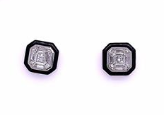 BLACK VELVET ASSCHER CUT DIAMOND AND BLACK AGATE STUDS