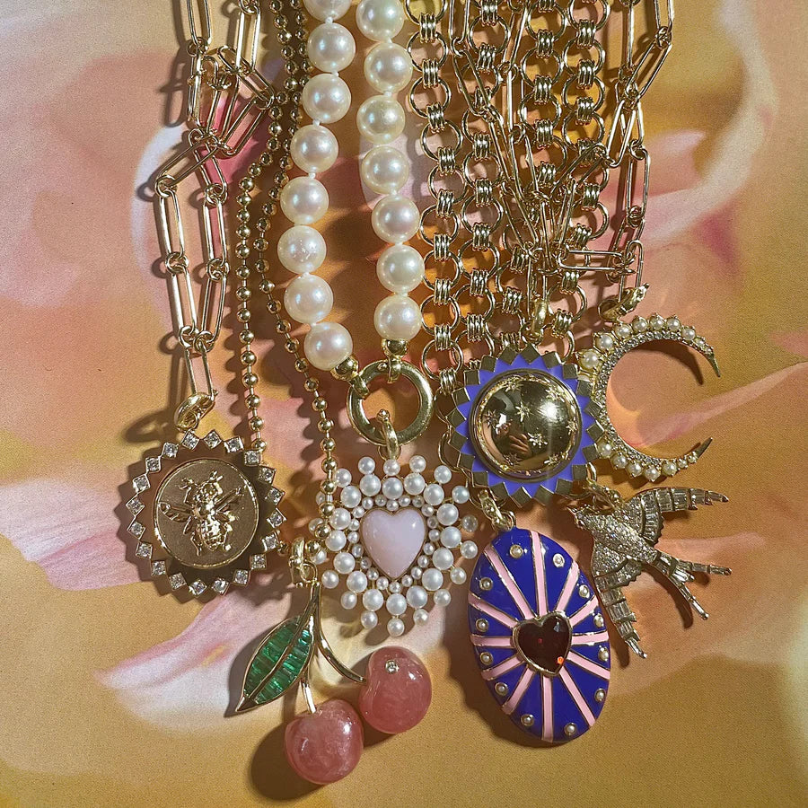 14K Gold, Blue Enamel & White Pearl Eleanor Charm