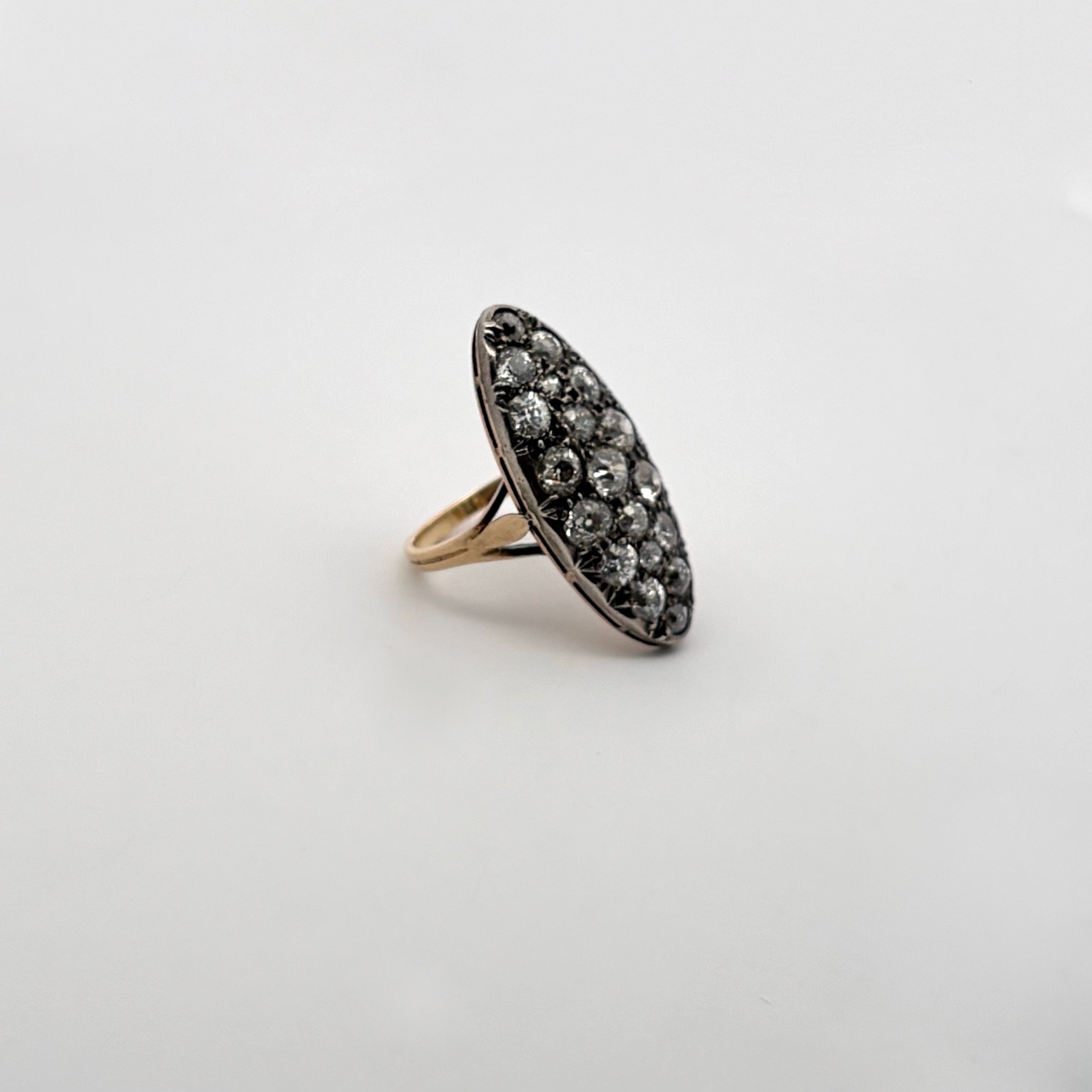 ANTIQUE VICTORIAN FRENCH OLD MINE DIAMOND SHIELD RING