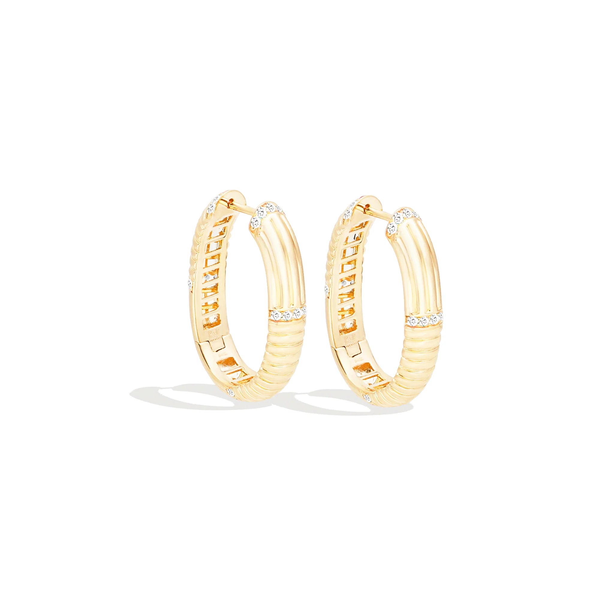 Found Ribbed Oval Hoop Earring - Diamond