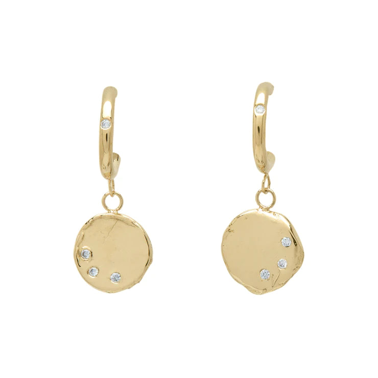 Gold Huggies with Circle Diamond Drops