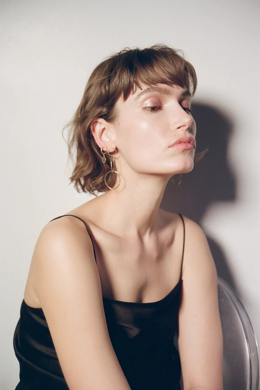 Gold Huggies with Circle Diamond Drops