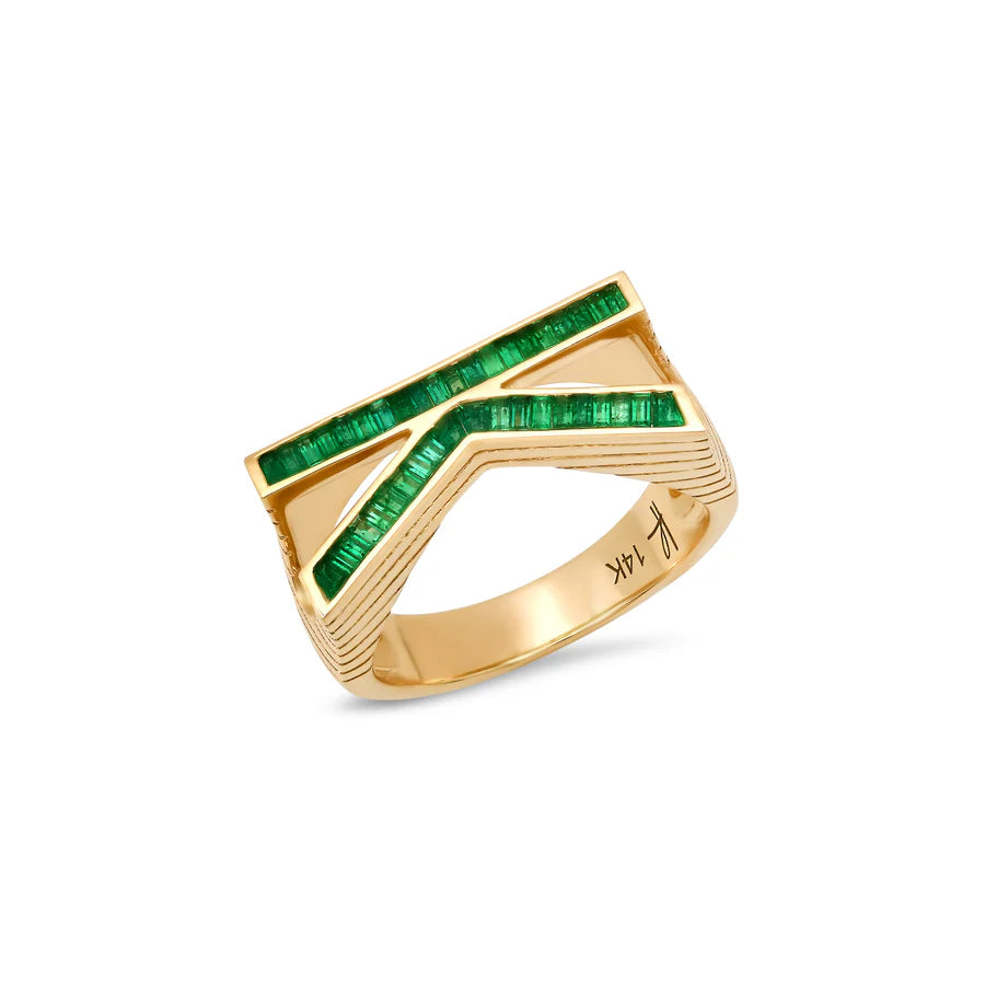 Grandsize Emerald Encrusted Initial Ring