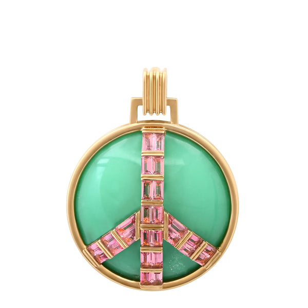Grandsize Peace Pendant in Chrysoprase and Pink Tourmaline