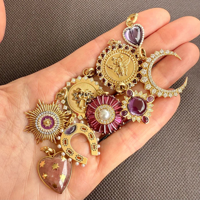 14K Gold Gemstone Holly Horseshoe Charm