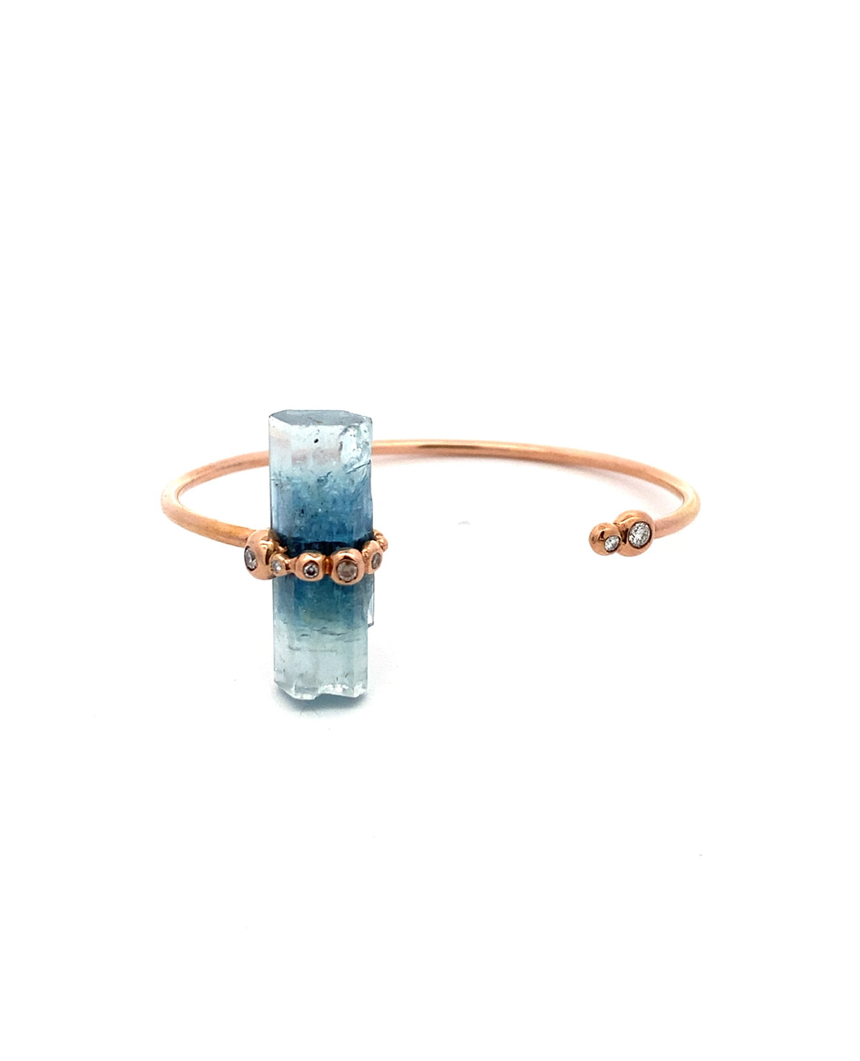 One of a kind aquamarine crystal and diamond cuff