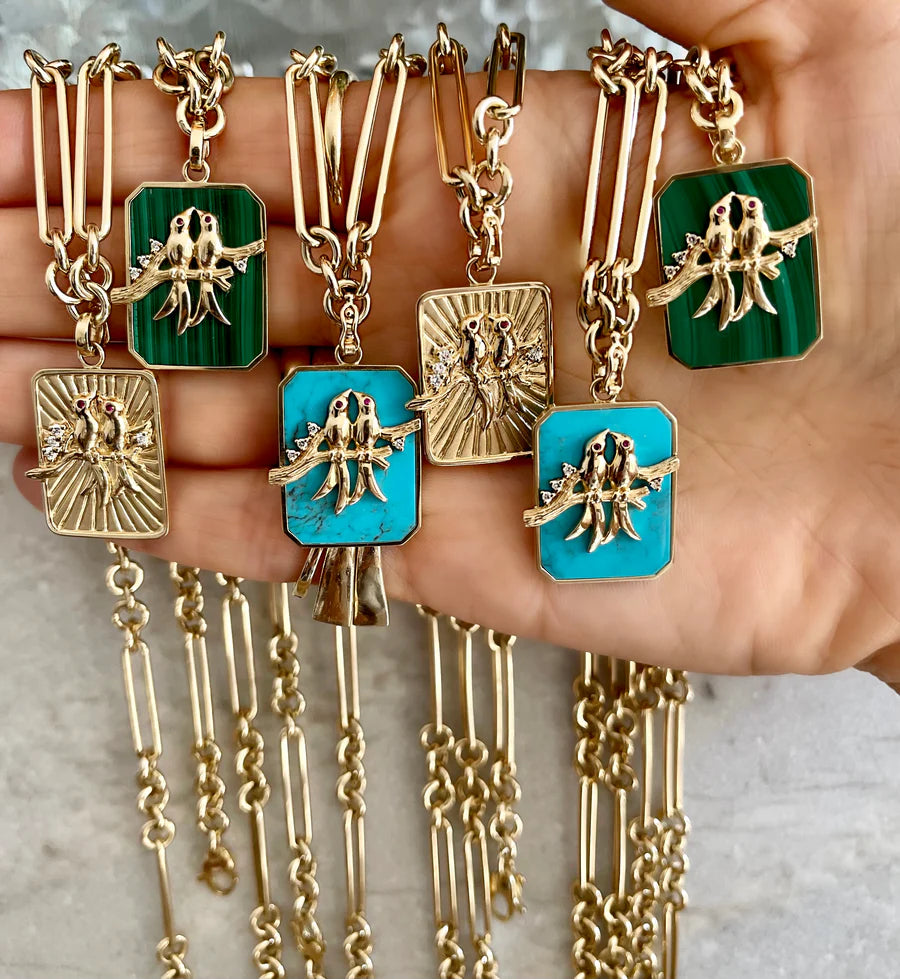 LARGE LOVEBIRDS Gemstone PENDANT