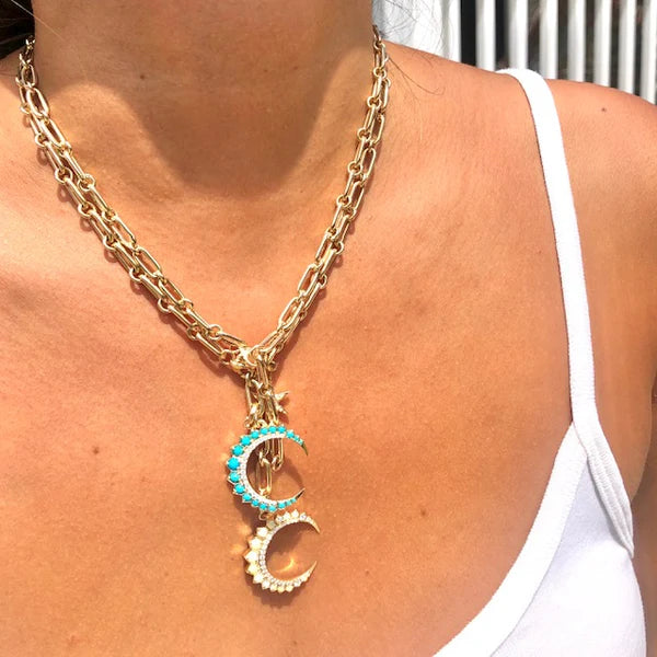 14K Gold Diamond & Turquoise Crescent Moon Estelle Charm