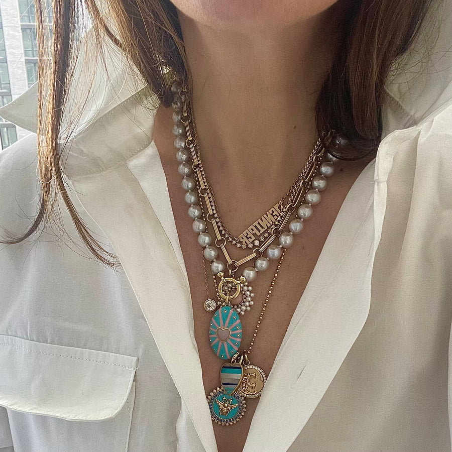 14K Gold Pink Opal, White Pearl & Enamel Eleanor Charm