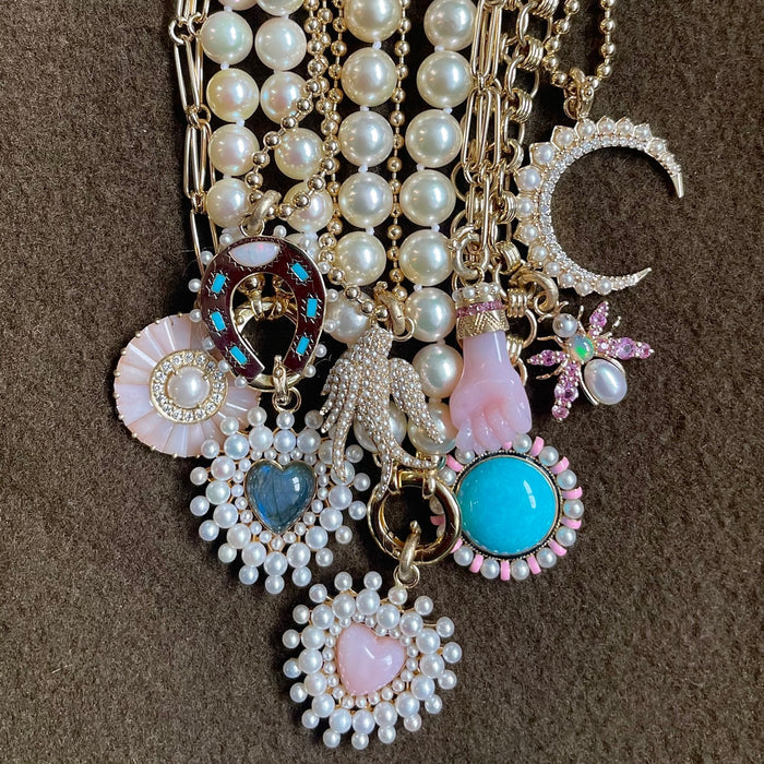 14K Gold Pink Opal Pink Tourmaline & Pearl Figa Flossie Charm