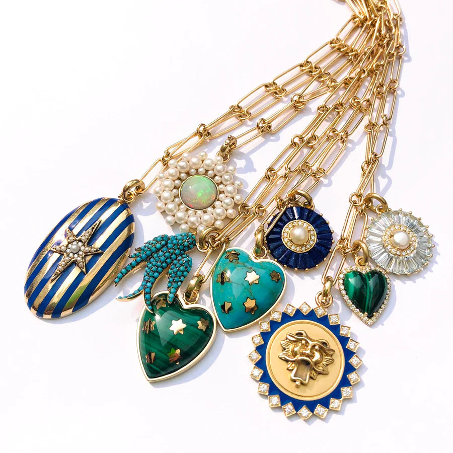 14K Gold Aquamarine Diamond & Pearl Emily Charm