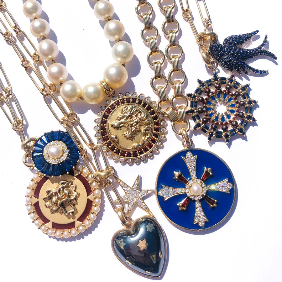 14K Gold Diamond & Garnet Victorian Lion Marion Medallion