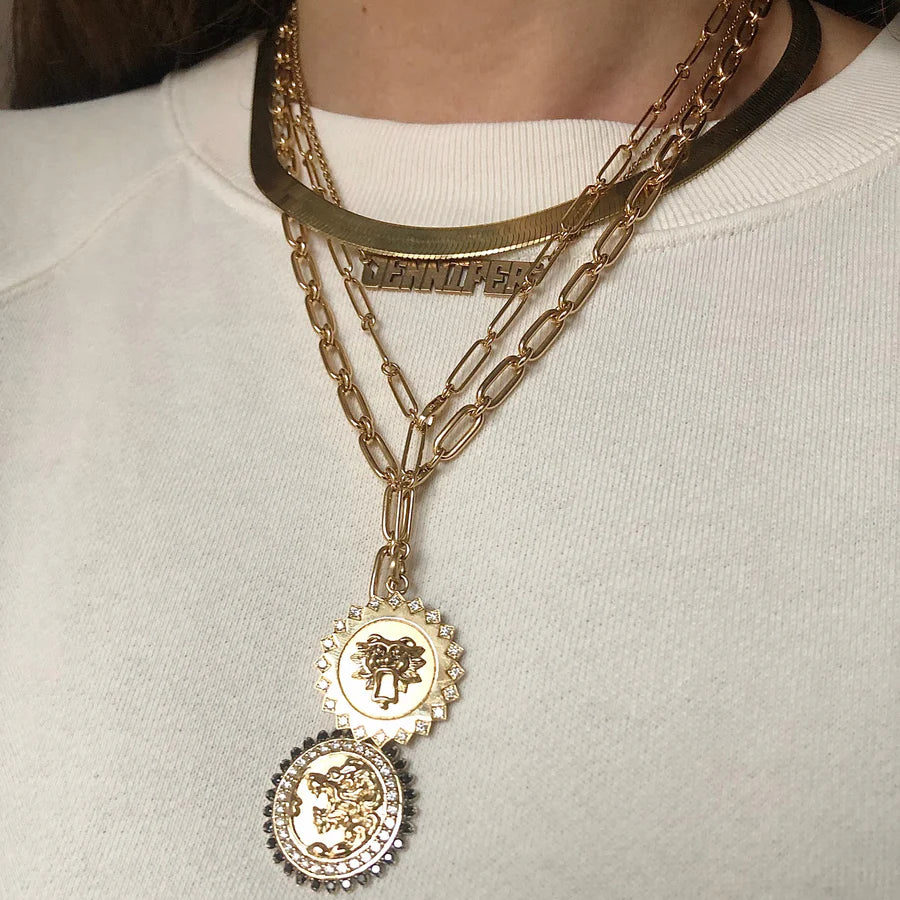 14K Gold Sapphire & Diamond Victorian Lion Marion Medallion