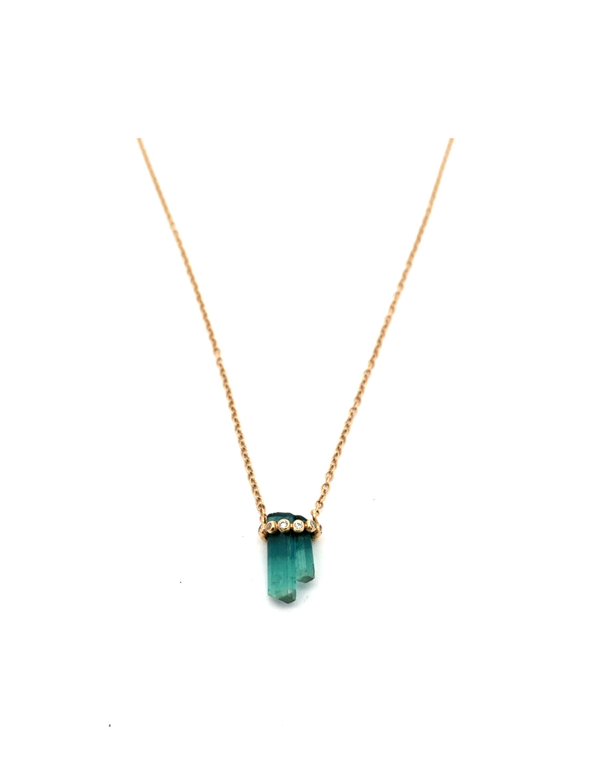 One of a kind bi color tourmaline crystal necklace with diamonds