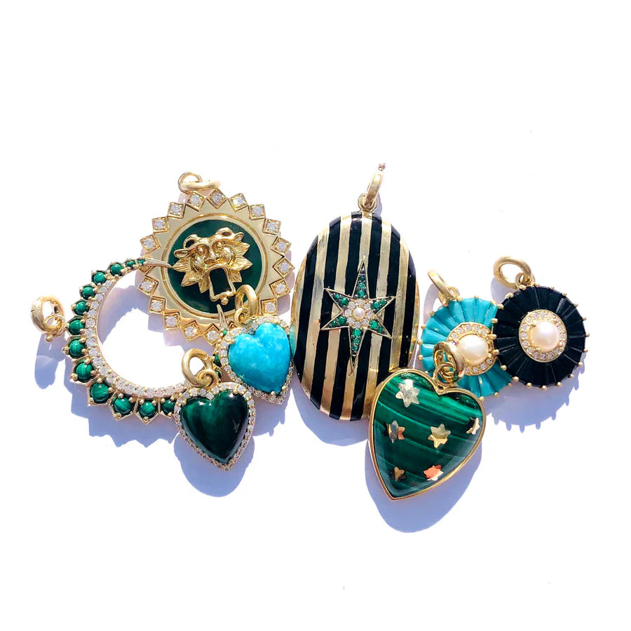 14K Gold Diamond & Green Enamel Guardian Lion Mabel Medallion