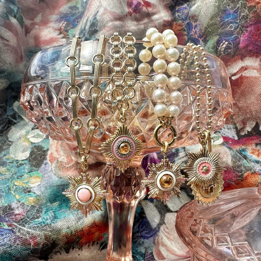 14k Gold Diamond Citrine & Pink Enamel Vivienne Medallion