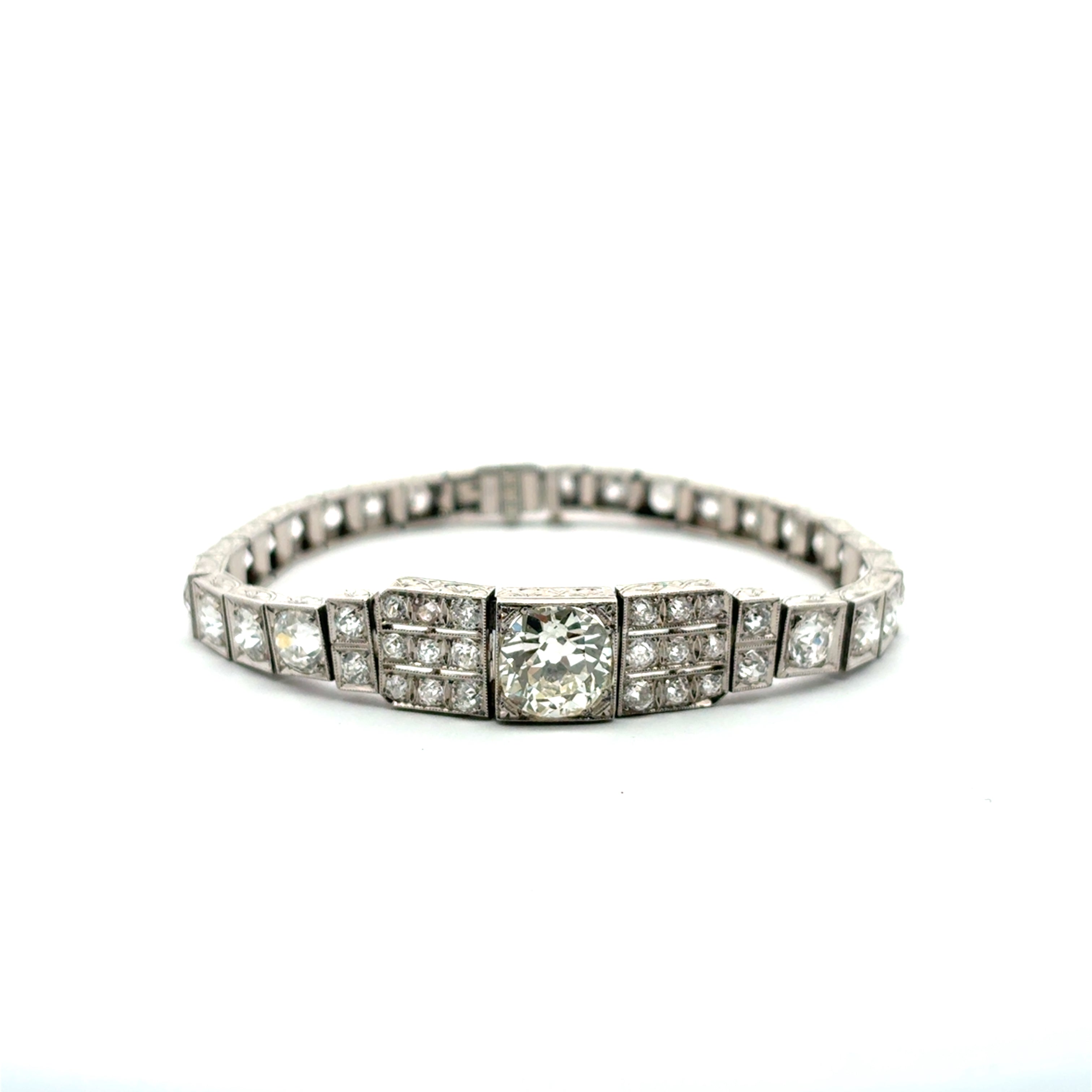 Vintage Art deco Old Euro Center Diamond Bracelet