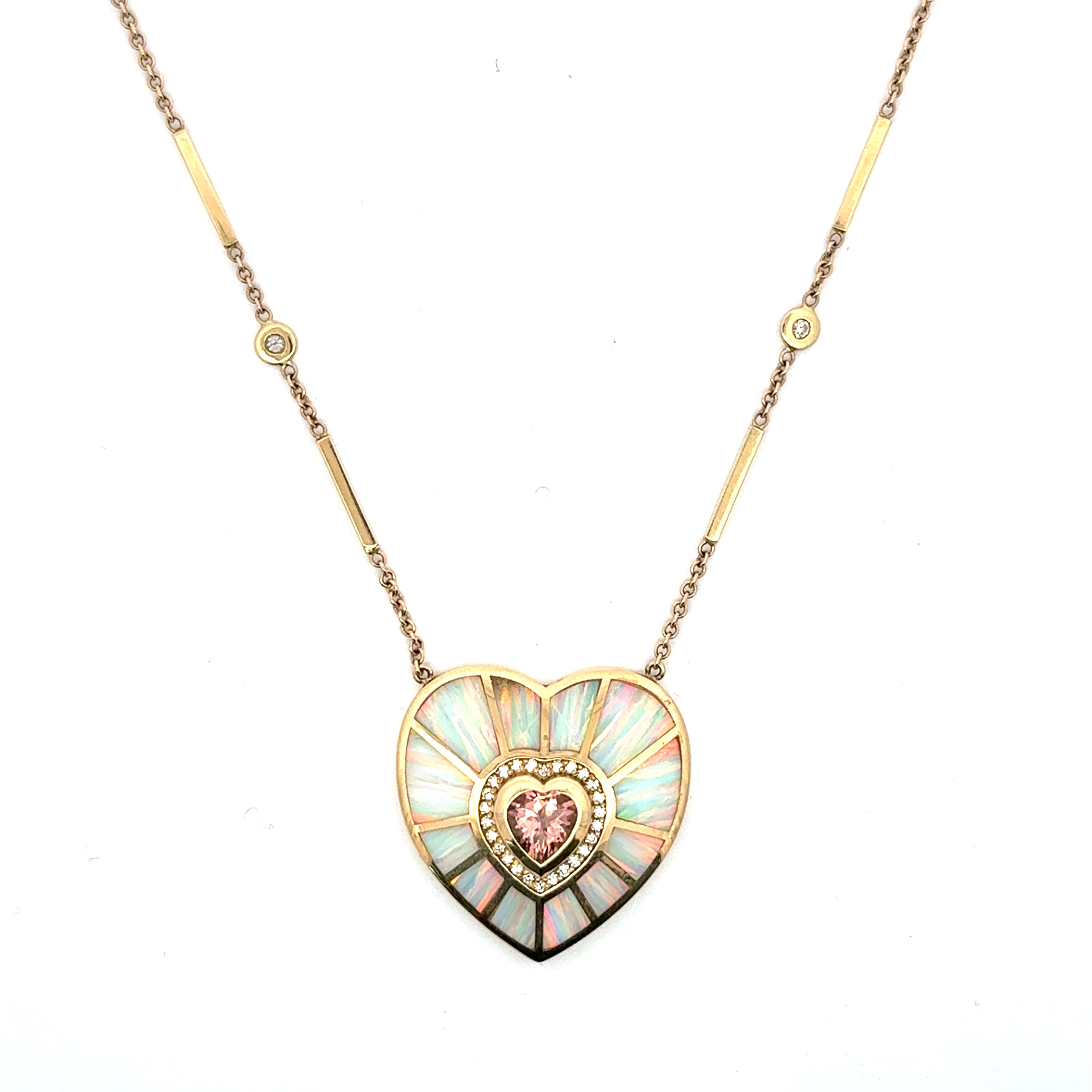 Morganite Heart Center With Opal Inlay Heart Necklace