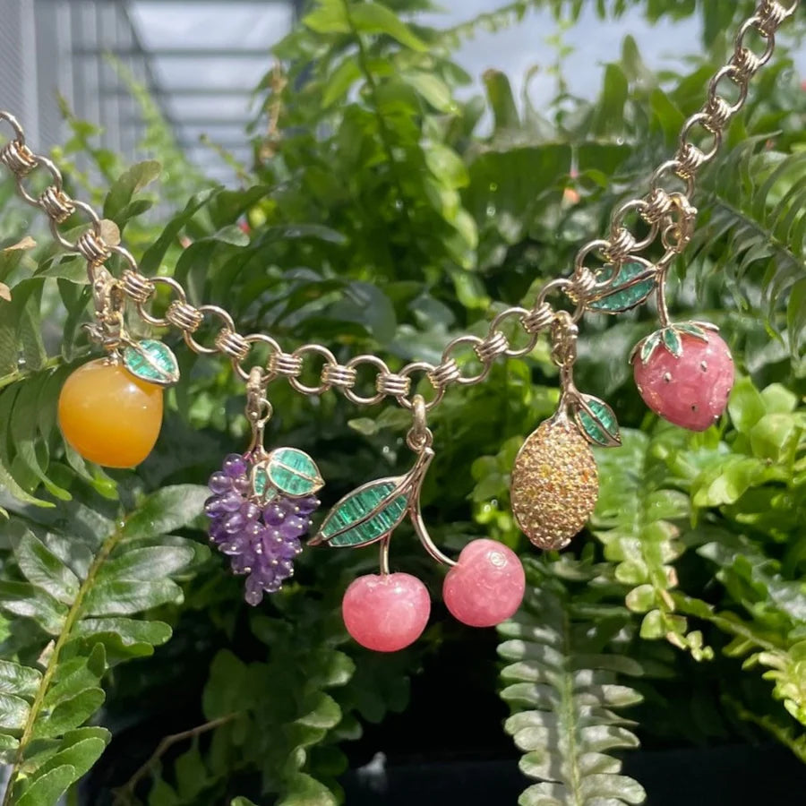 14k Gold Emerald & Amethyst Sour Grapes Charm