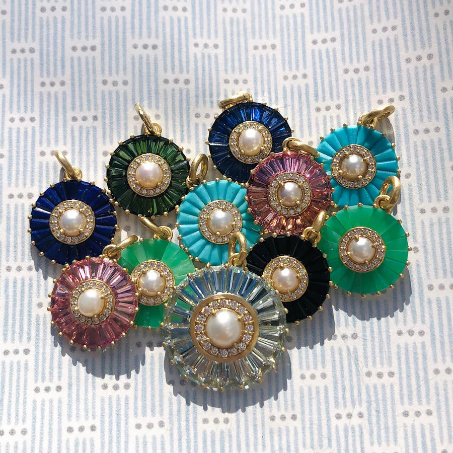 14K Gold Chrysoprase Diamond & Pearl Emily Charm