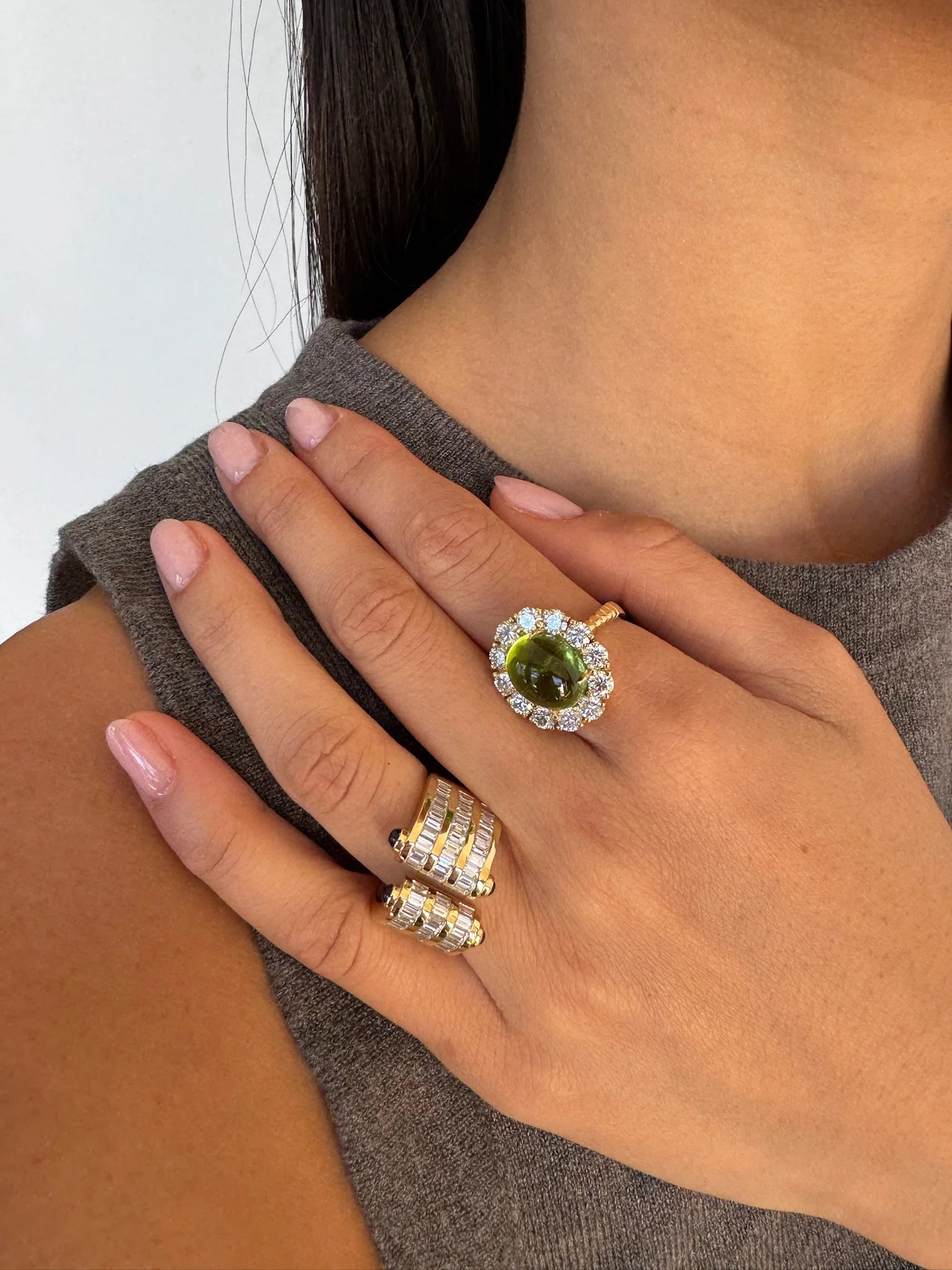 Magna Cuff Ring with Baguette Diamonds and Blue Sapphires