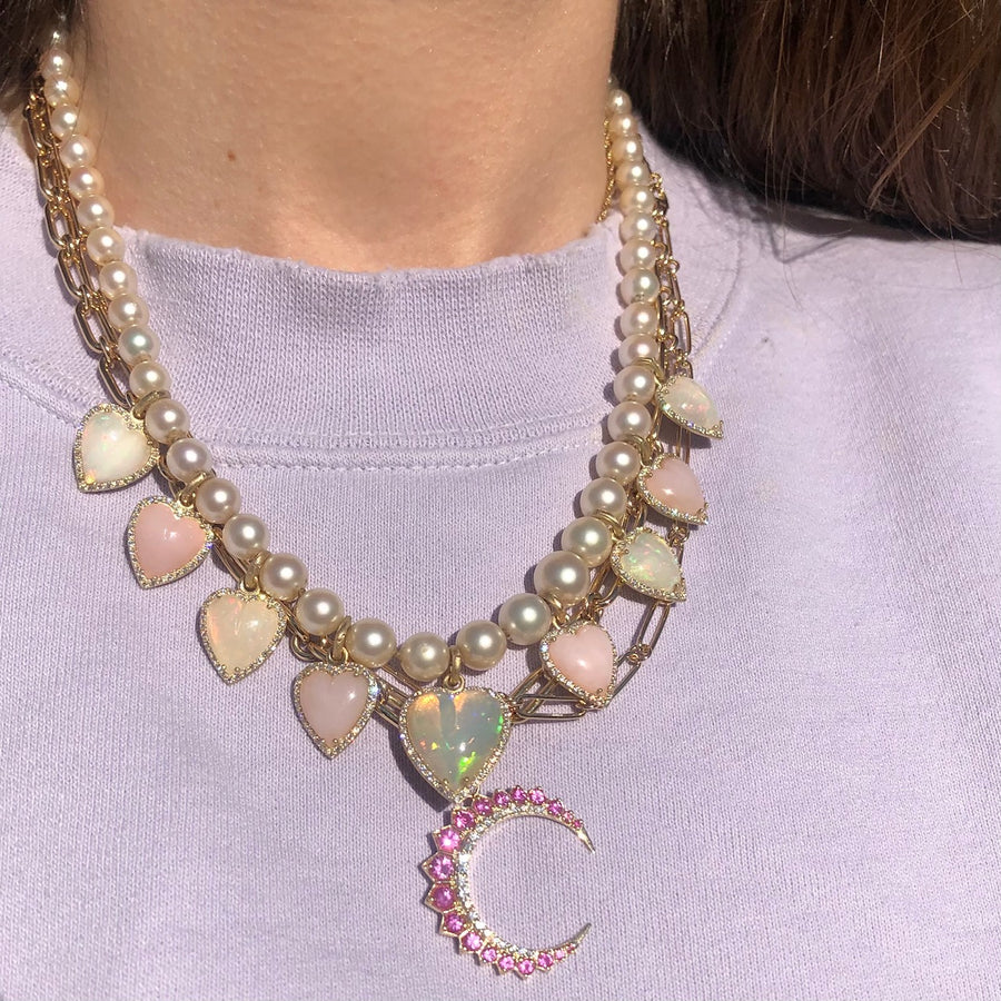 14K Gold Diamond & Pink Sapphire Crescent Estelle Charm