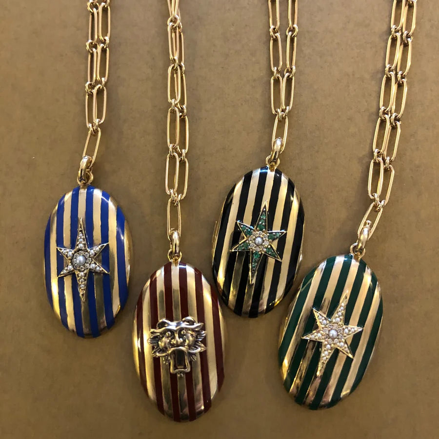 14K Gold & Red Enamel Guardian Lion Lynn Locket