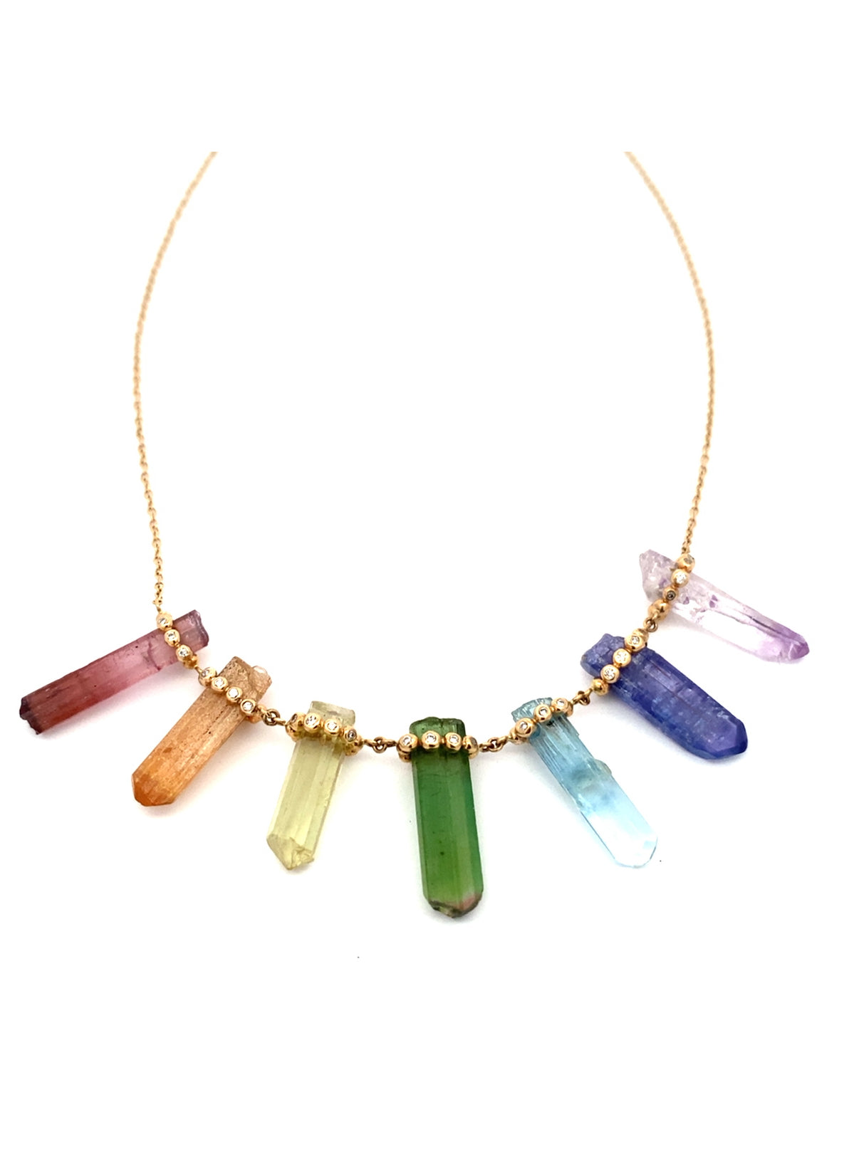 One of a kind rainbow crystal necklace with diamonds