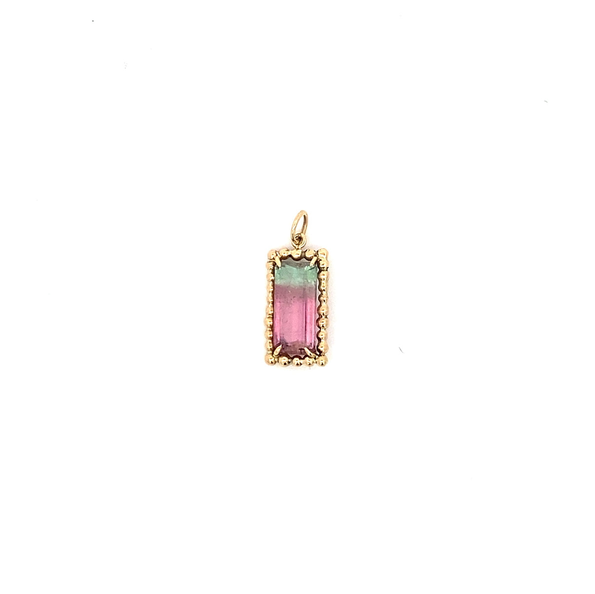 One of a kind bicolor pink and green rectangle tourmaline charm