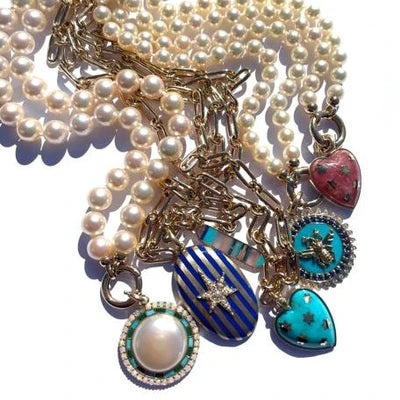 14K Gold Gemstone & Blue Enamel Lillian Locket