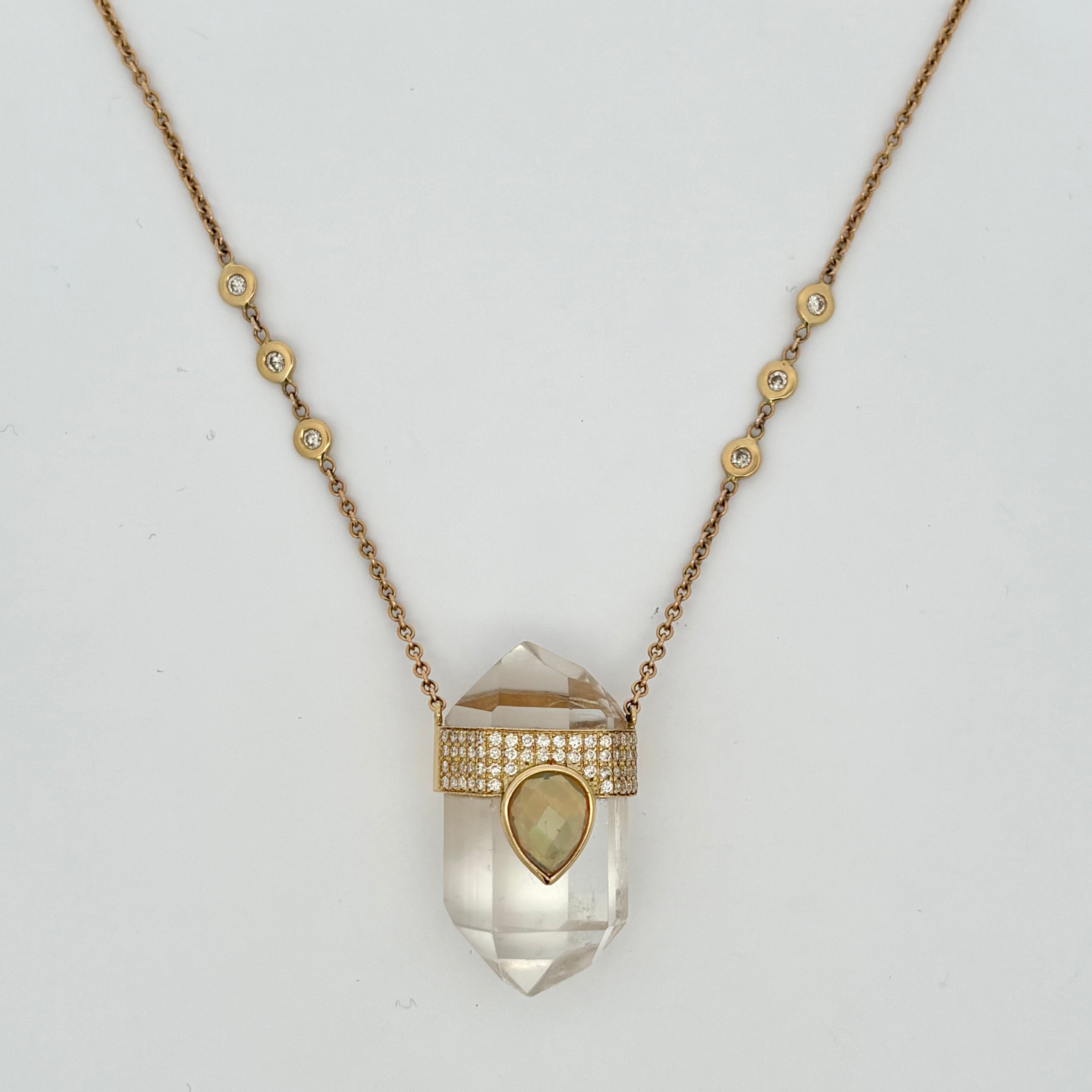 TEARDROP OPAL + RAW CLEAR QUARTZ PENDANT NECKLACE