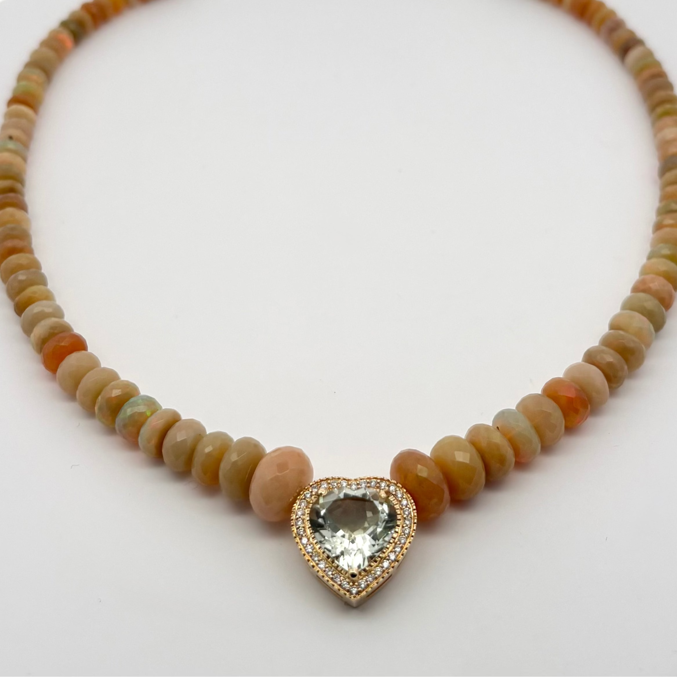 PAVE DIAMOND TOURMALINE HEART ETHIOPIAN OPAL BEADED NECKLACE