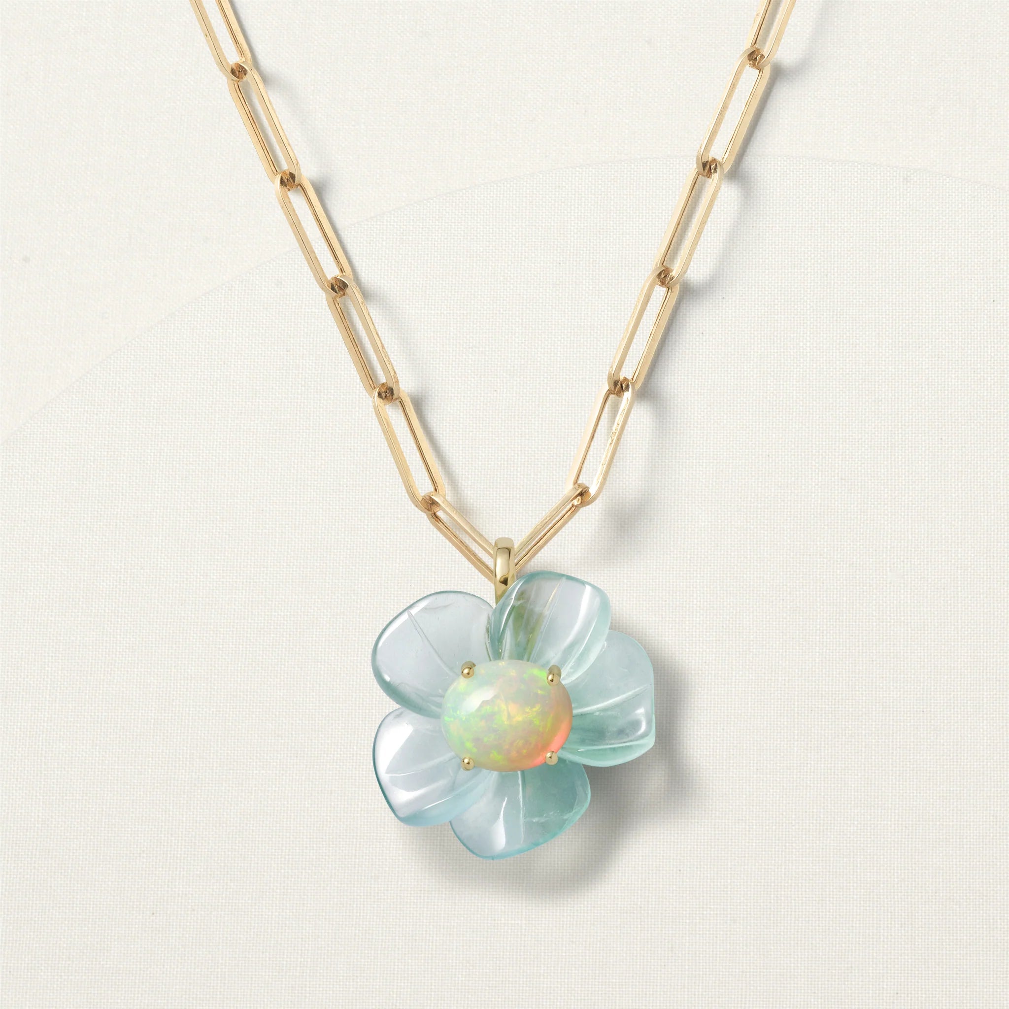Island Flower Pendant Big Aquamarine Ethiopian Opal