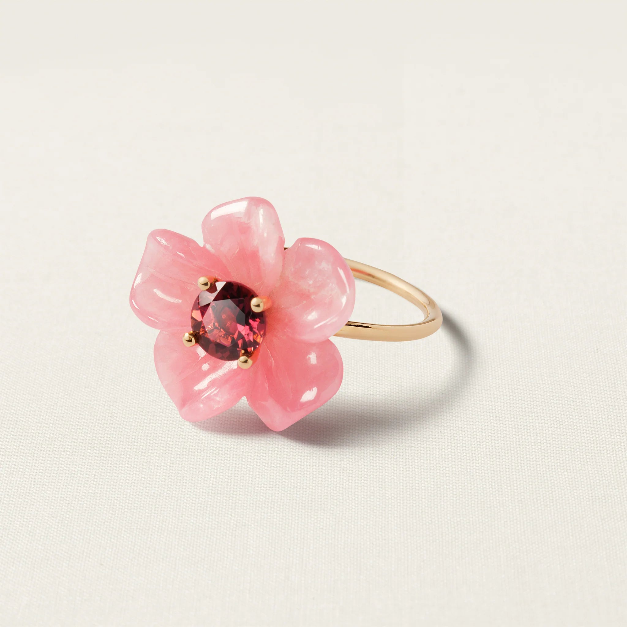 Island Flower Ring Small Rhodochrosite Tourmaline