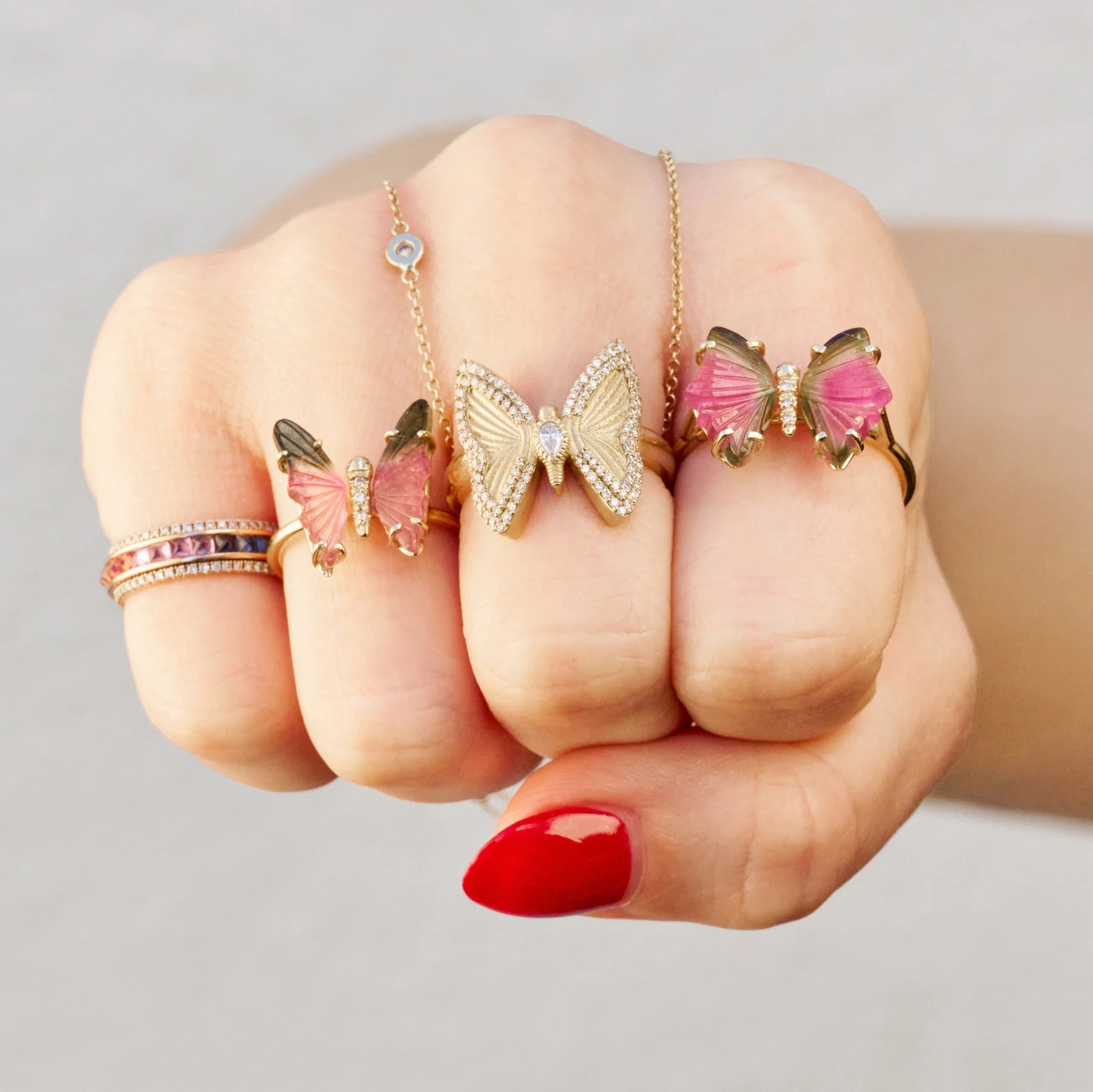 Small Pave Teardrop Diamond Center Butterfly Ring