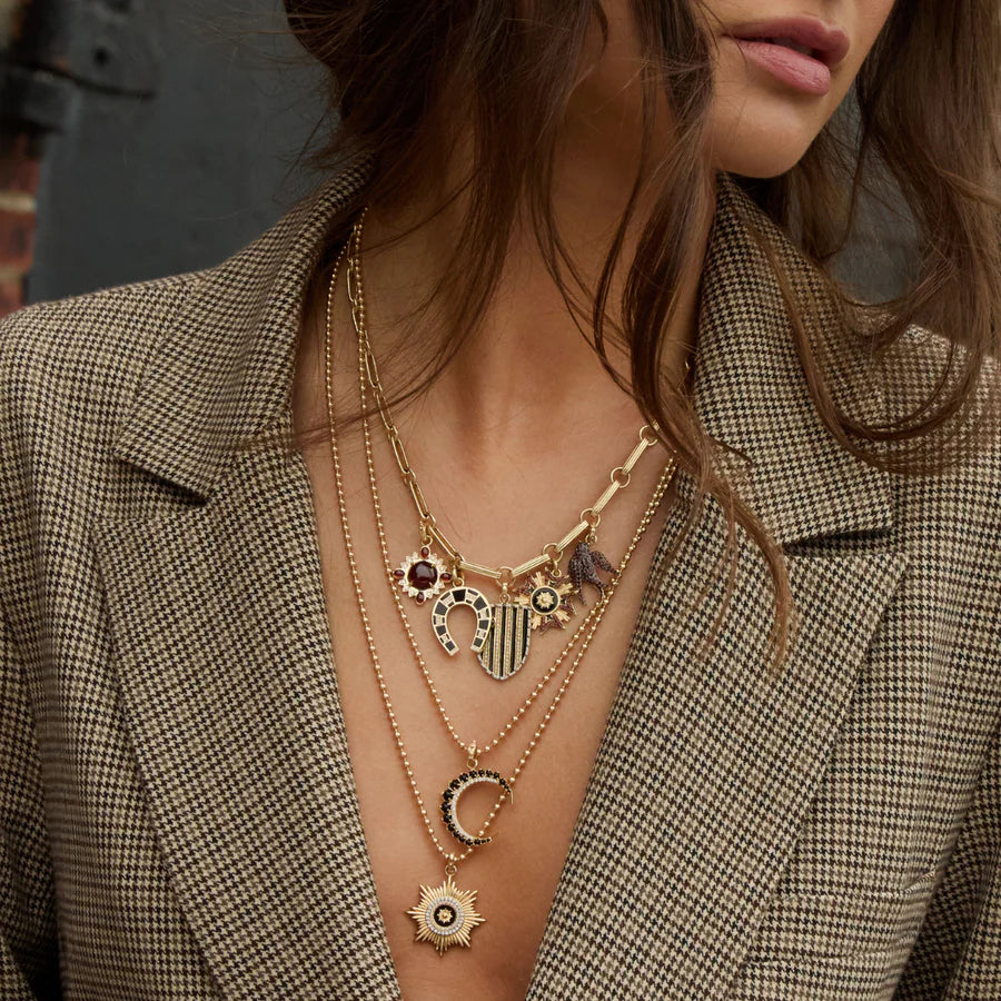 14K Gold Garnet & Black Enamel Florence Charm